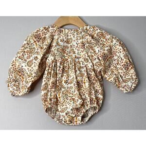 Bebe Organic Floral Paisley Cream/Brown Hanna Bubble Romper Girls 12 Mo